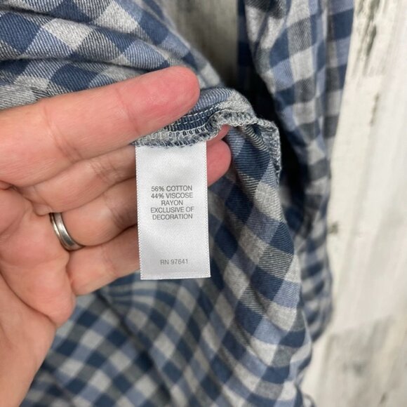 J. JIll flannel pullover tunic top shirt gingham check henley blue gray large - Picture 5 of 6